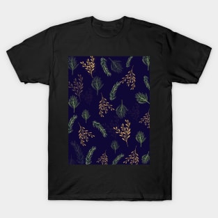 Dark Blue Festive Leaf Design for Christmas and Seasonal Holidays T-Shirt